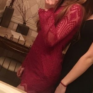 Urban Outfitters Red Lace Longsleeve Slip Dress